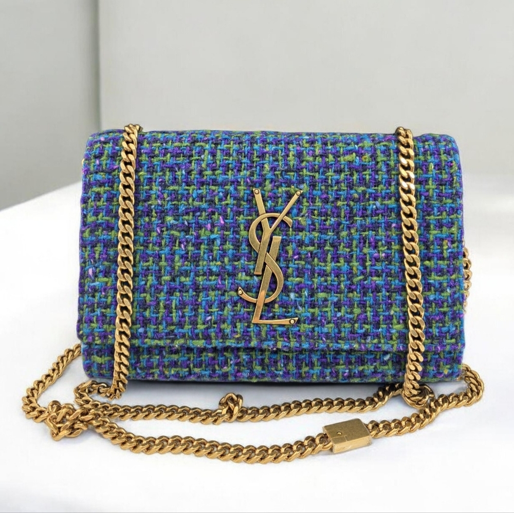 ✨️Authentic Saint Laurent Kate Small Chain Bag in Blue tweed  - Picture 9 of 16